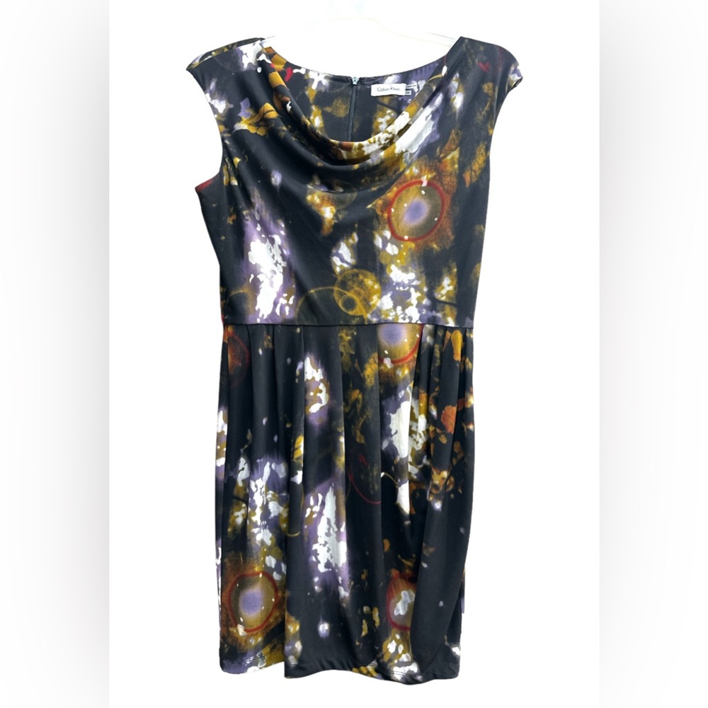Calvin Klein black/purple Sleeveless geometric pattern sheath dress size‎ 10